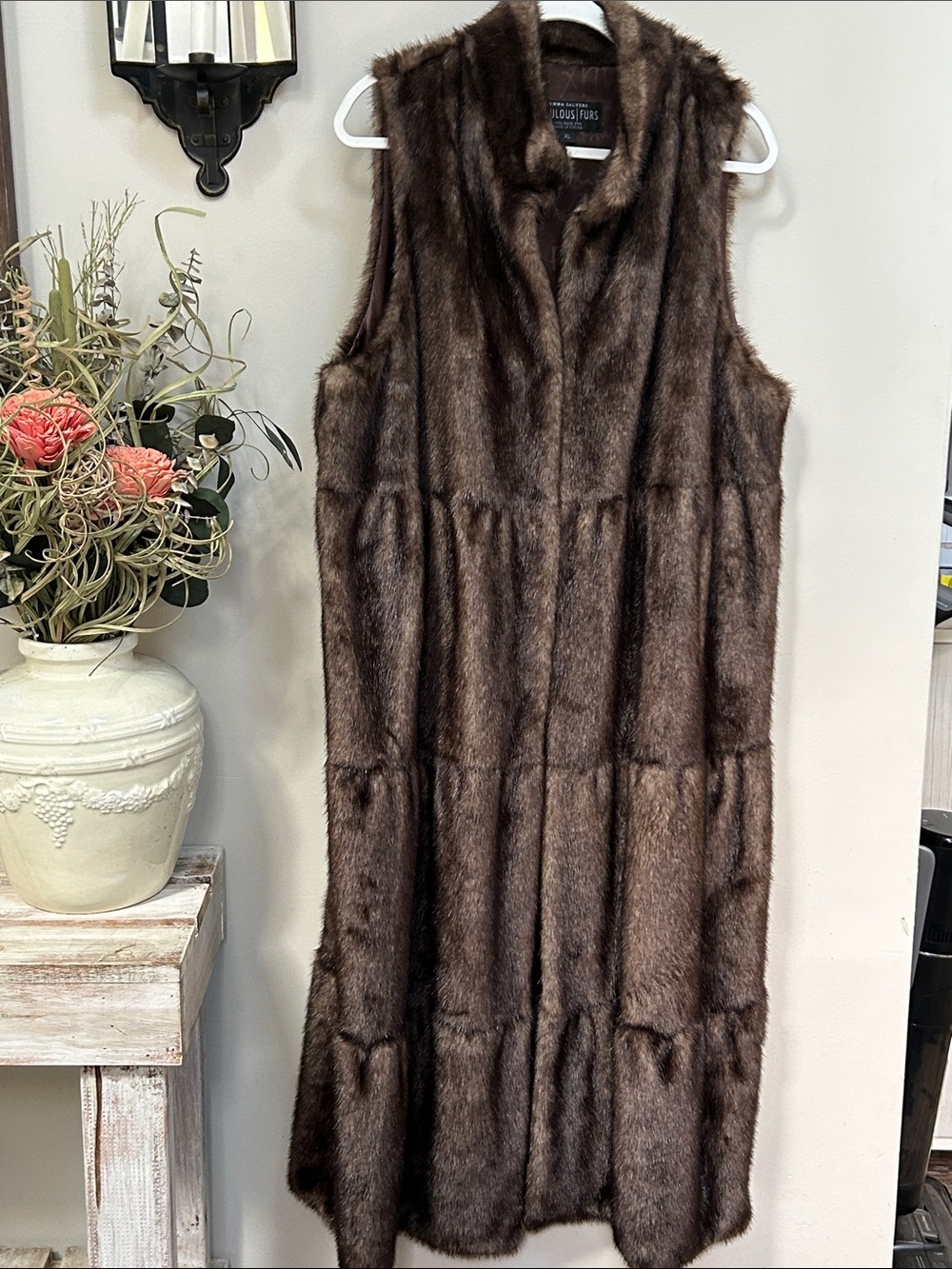 Donna Salyers' Fabulous-Furs faux fur long duster vest XL